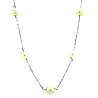 8mm White Gold Pearl Necklace 
