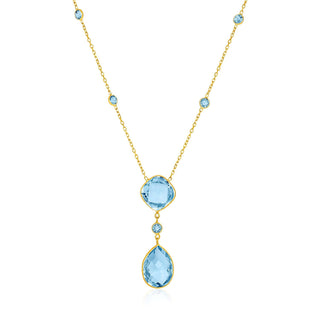 14k Yellow Gold Necklace with Pear-Shaped and Cushion Blue Topaz Briolettes - Whitestone Jewellery