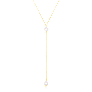 14k Yellow Gold Lariat Necklace with Pearls - Whitestone Jewellery