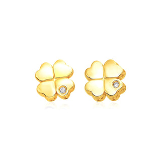 14k Yellow Gold Polished Four Leaf Clover Earrings with Diamonds - Whitestone Jewellery