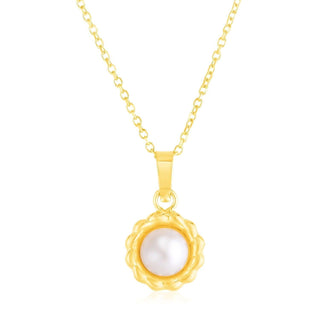 14k Yellow Gold Flower Necklace with Pearl - Whitestone Jewellery