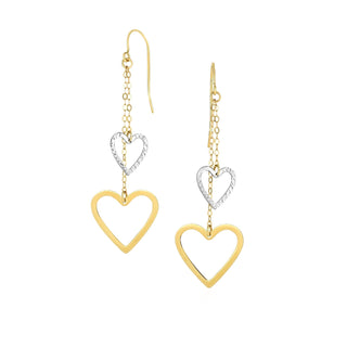 Two- Tone Cut out hearts drop earrings in silver and gold