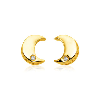 Polished yellow gold Moon earrings with diamonds 
