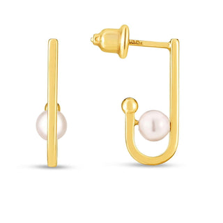 14k Yellow Gold J Hoop Pearl Earrings - Whitestone Jewellery