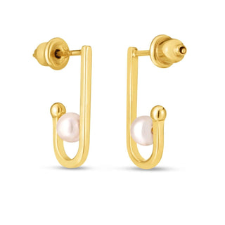 14k Yellow Gold J Hoop Pearl Earrings - Whitestone Jewellery