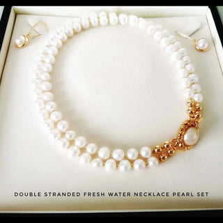 Double Stranded Freshwater Necklace Set - Whitestone Jewellery
