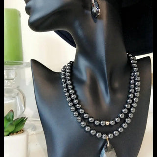 Ophelia Hematite Pendant Necklace Set - Whitestone Jewellery